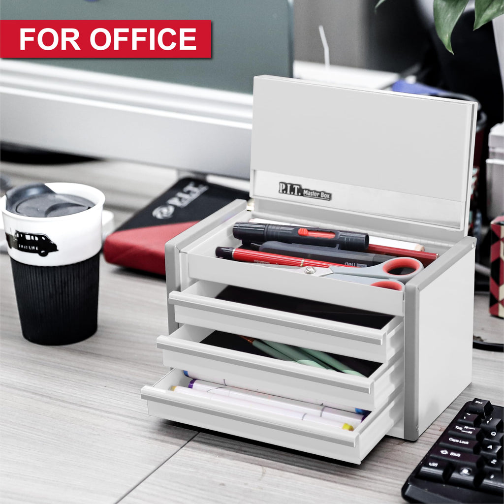 Mini Tool Box,3 Drawers Small Metal Toolbox for Tools Storage,White