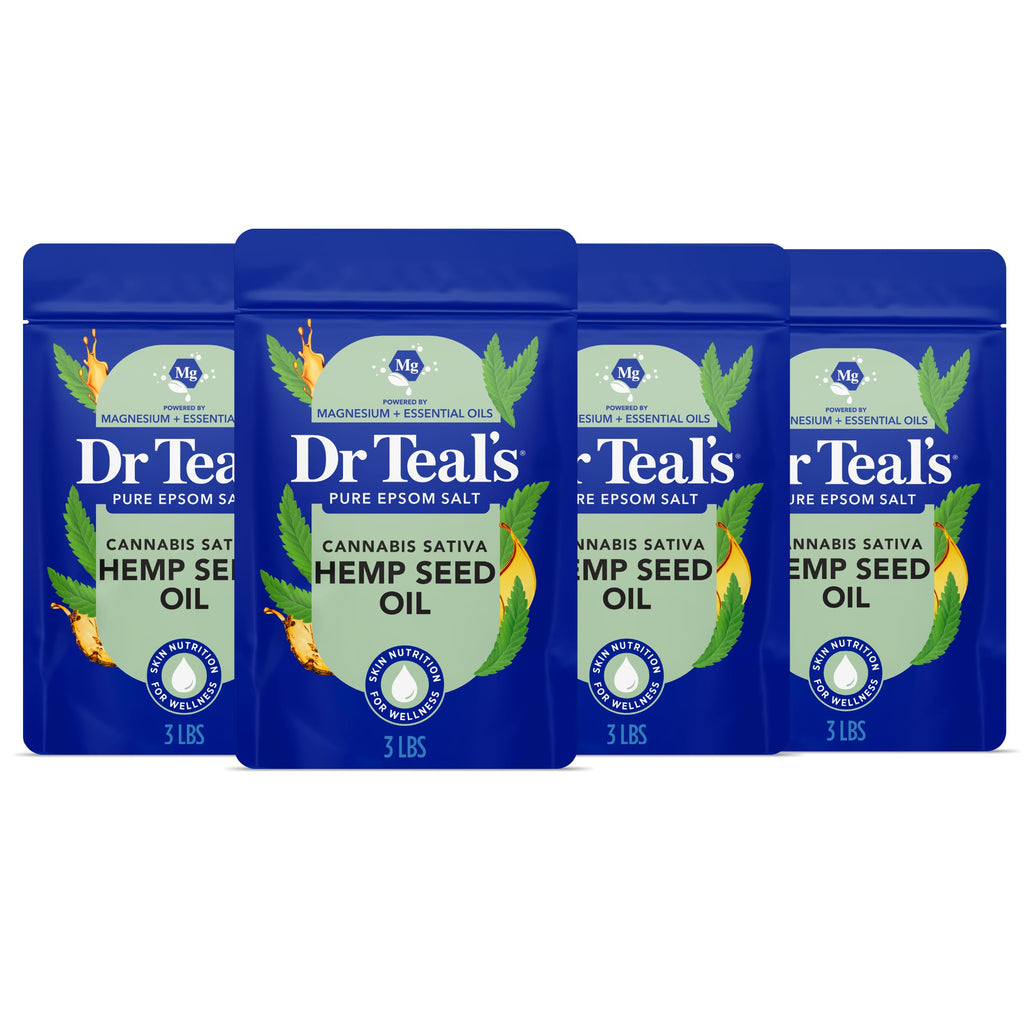 Pure Epsom Salt, Cannabis Sativa Hemp Seed Oil, 3 lb (Pack of 4)