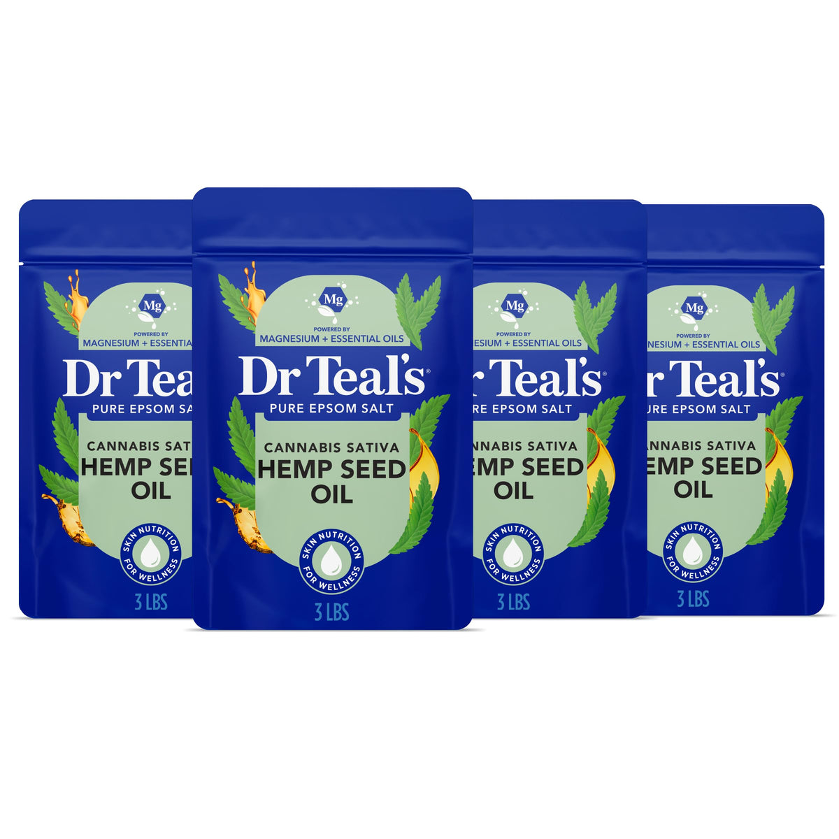 Pure Epsom Salt, Cannabis Sativa Hemp Seed Oil, 3 lb (Pack of 4)