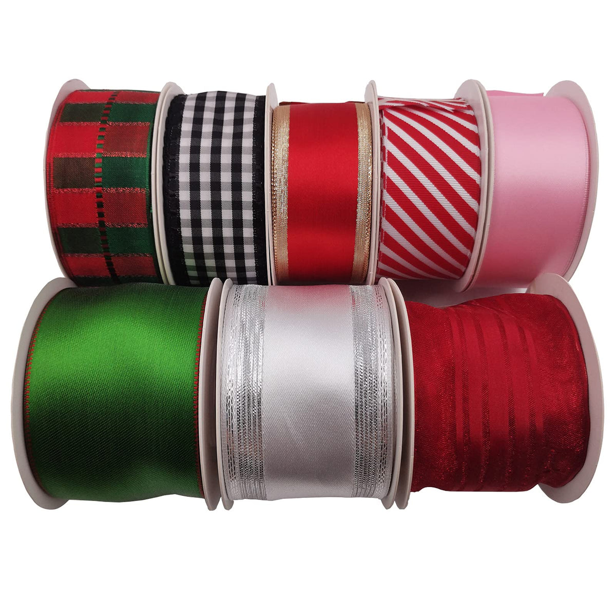 Wired Satin Ribbon Reversible Red Green for Christmas Decoration,Wreath Bow,Floral Craft,2-1/2 Inch X 10 Meters