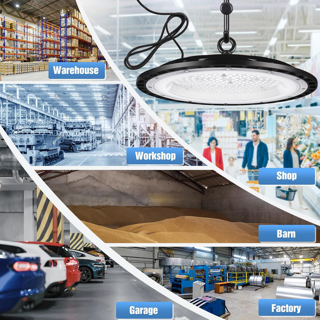 YANYCN 6 Pack 240W UFO Led High Bay Light Fixture,120VAC,40000LM,5000K Daylight Commercial Shop Bay Lighting,[1050W MH/HPS Equiv.] US Plug Area Lighting for Warehouse/Barn/Gym/Factory/Workshop