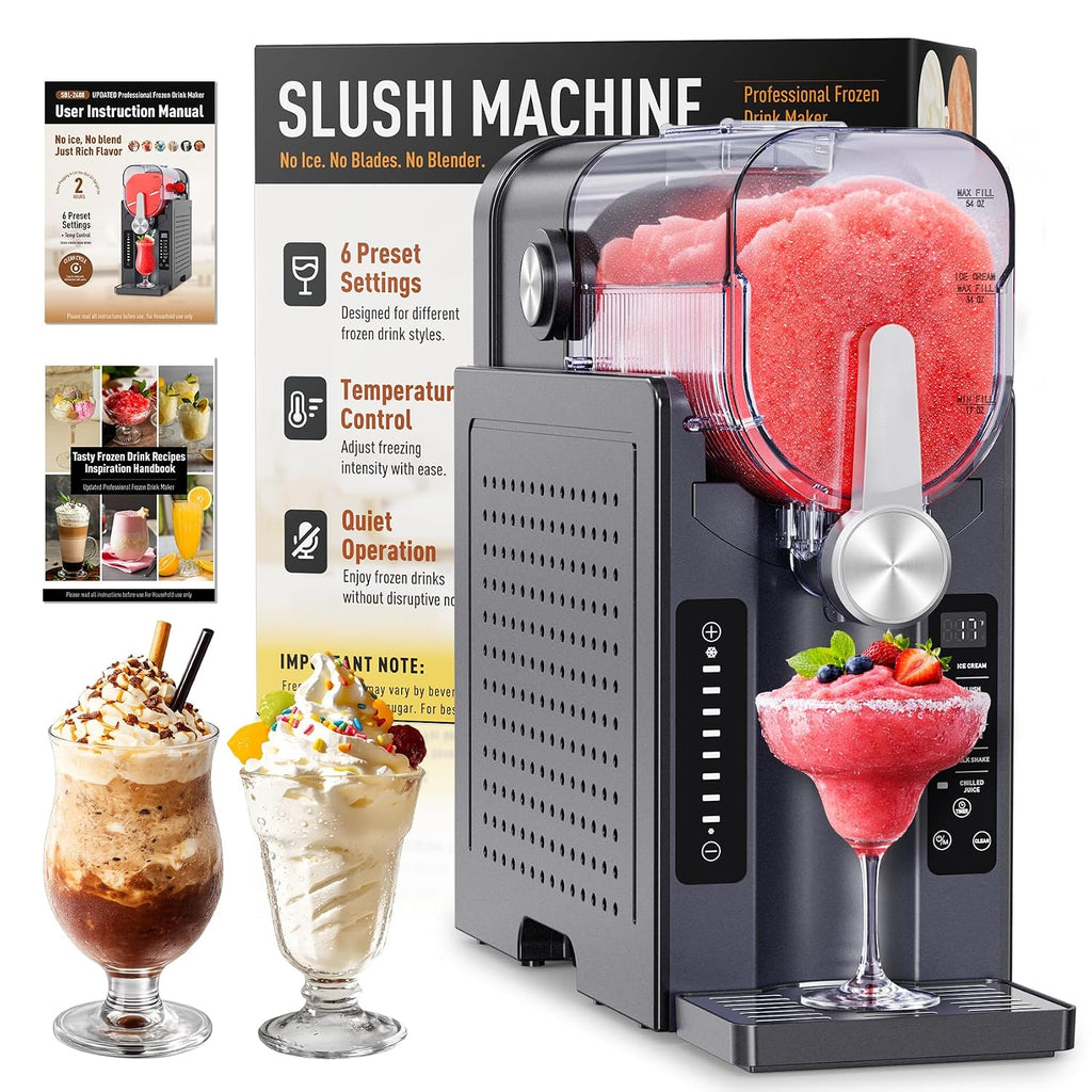 Slushie Machine: No Ice Needed Slushy Machine for Home, 6 Preset, Real-Time Temp Display, Auto-Clean | Frozen