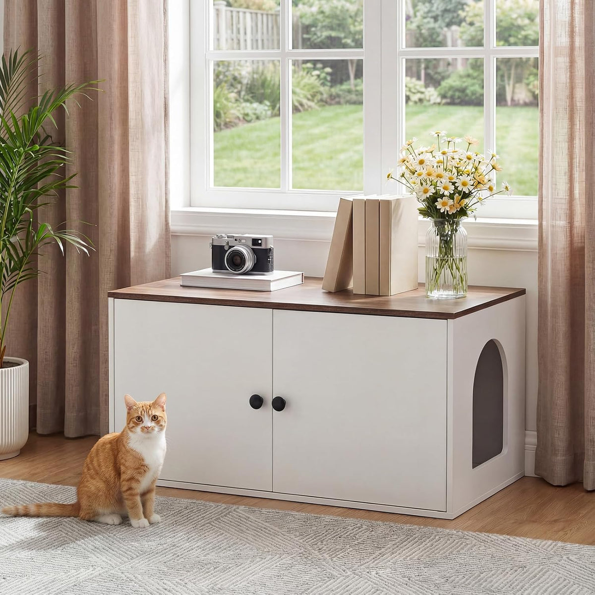 Cat Litter Box Enclosure, Hidden Litter Box Furniture with Side Entry, Litter Box Cabinet, Indoor Cat House, End Side