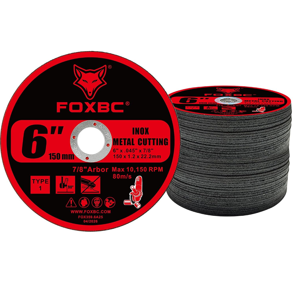 FOXBC 6 Inch Cut Off Wheel for Metal & Stainless Steel - 25 Pack