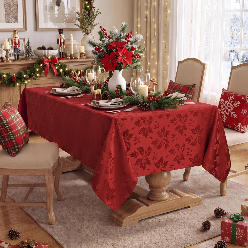 Christmas Jacquard Rectangle Tablecloth 60 x 84 Inch, Red