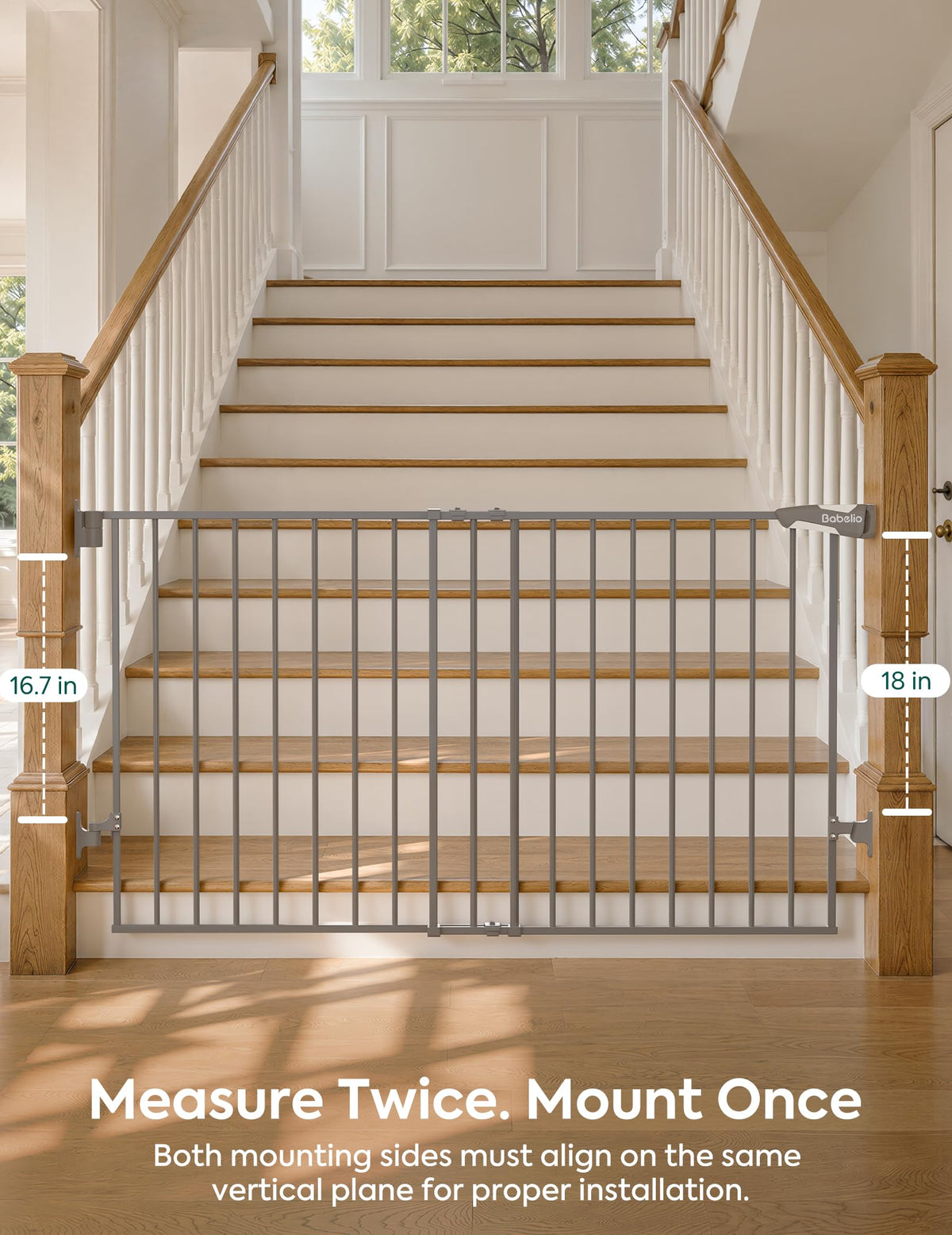 31.5-55" x 28" H Extra-Wide Adjustable Hardware/Pressure-Mounted Pet & Child Safety Gate with Dual-Lock Walk-Through Swing Door for Stairs, Hallways & Wide Doorways — Grey
