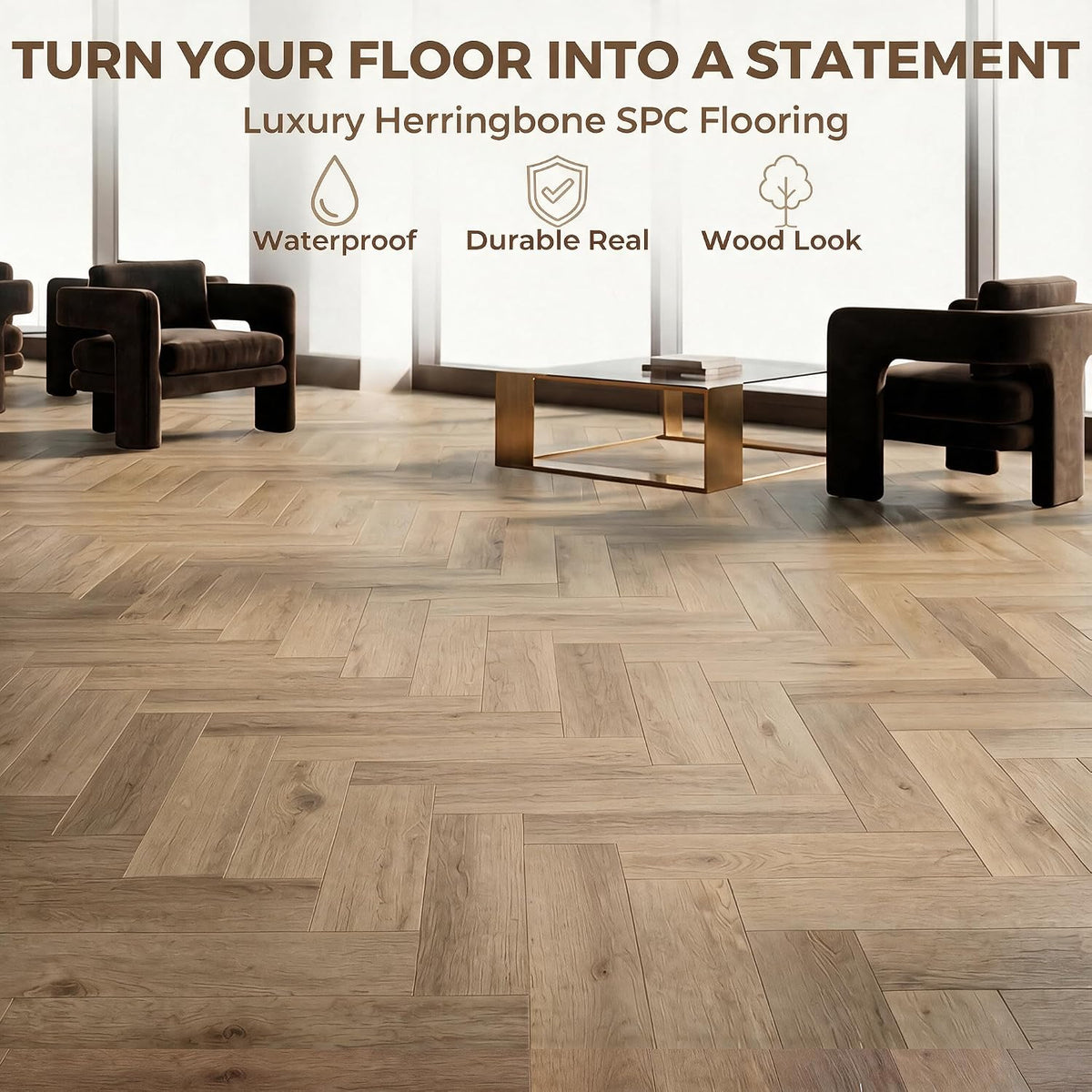 SPC Vinyl Planks Sample Pack, 2 Planks, Click-Lock Water-Resistant Herringbone Flooring, Walker Oak