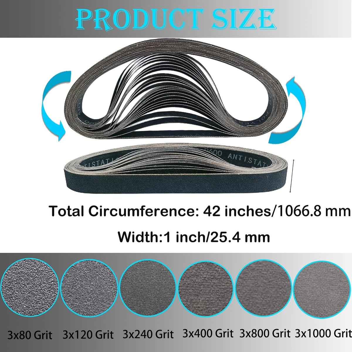 18 PCS 1 x 42 Inch Silicon Carbide Sanding Belts Assortment- 80, 120, 240, 400, 800, 1000 Grits Premium Sander Belts For Knife Sharpening and Metalworking