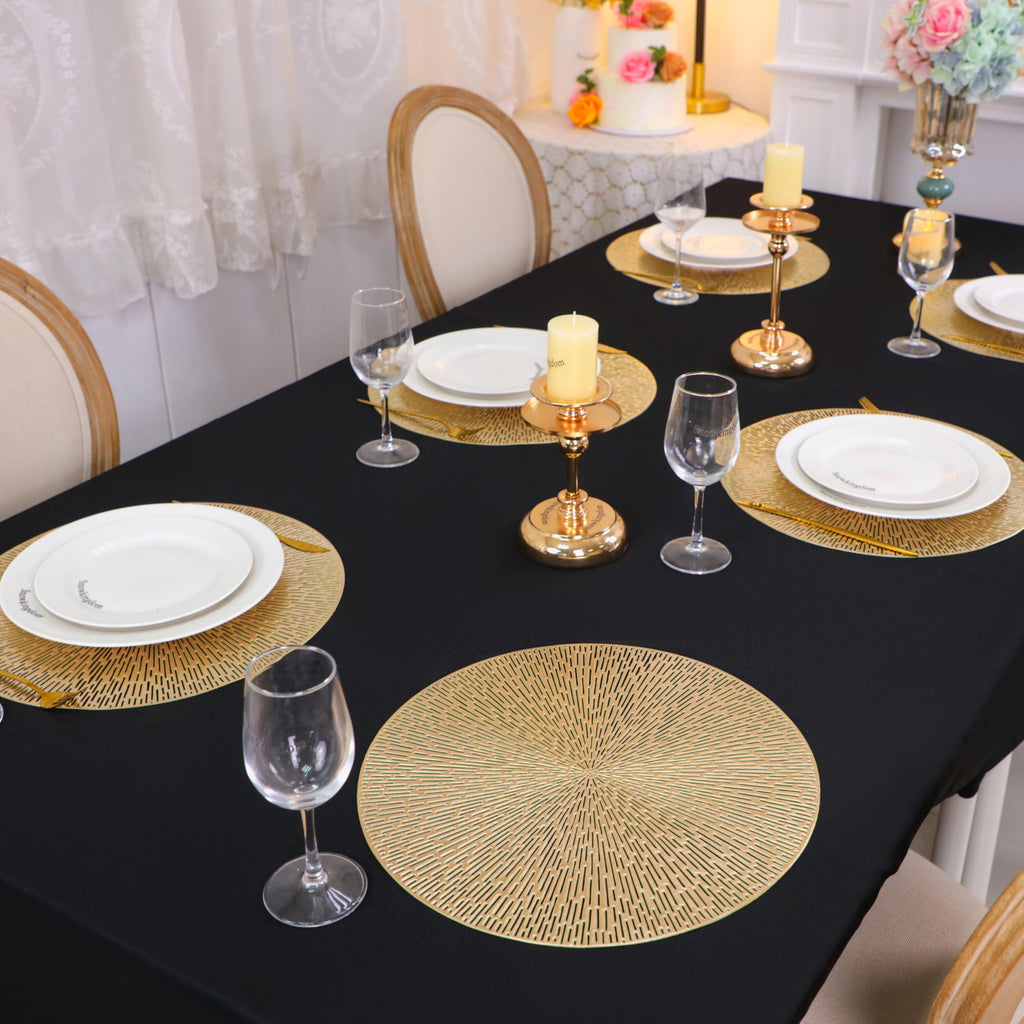 Round Placemats Gold Metallic Set of 6 Vinyl Hollow Placemats 15 Inch, Washable Easy Clean Wipeable Non Slip Stain