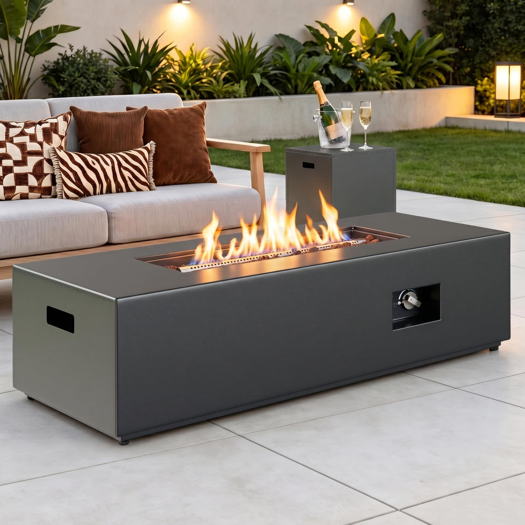 43.9" Fire Pit Table, 50,000 BTU with Lava Rocks, Black