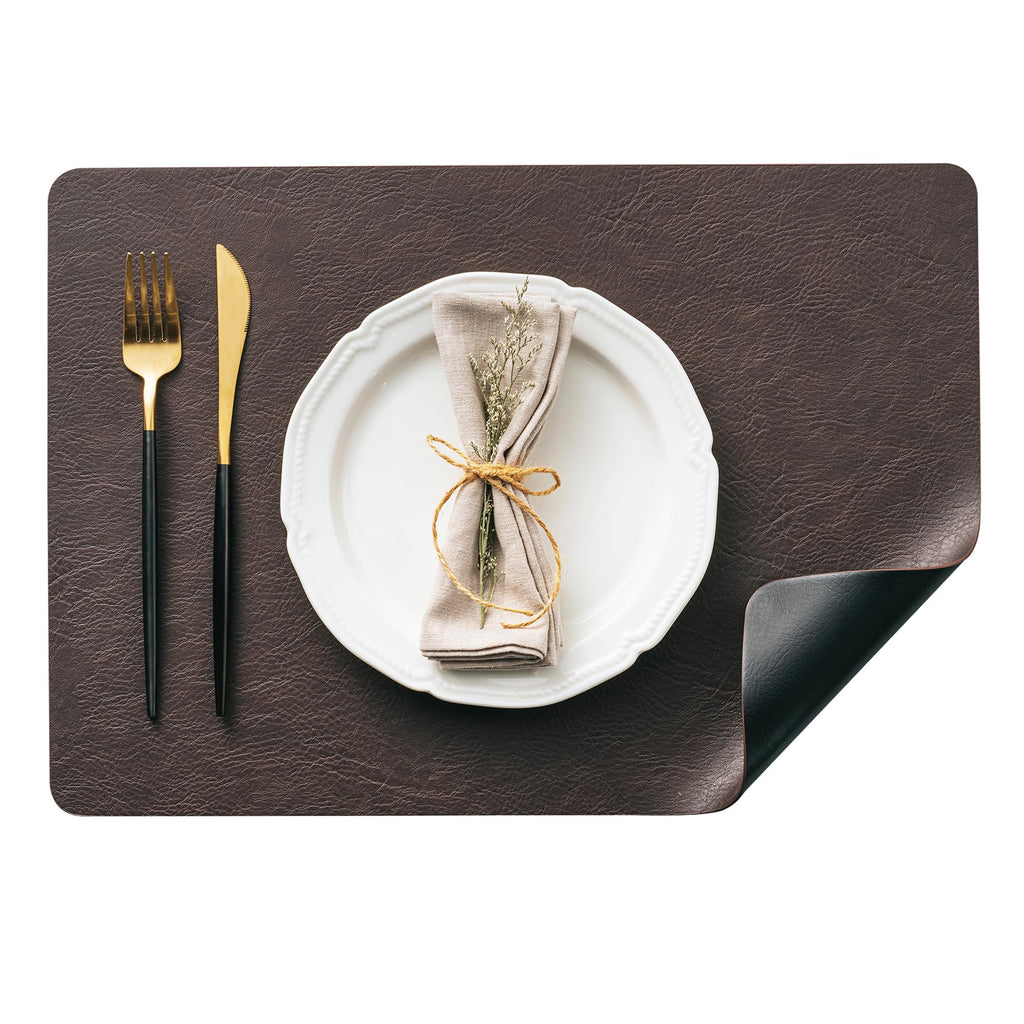 Placemats Set of 8, Reversible Dual-Color Faux Leather Place Mats