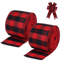 19.6 Yard 2.5 inch Wide Buffalo Plaid Ribbons Wired Edges, 2 Rolls Red and Black Checkered Ribbon for Christmas Tree