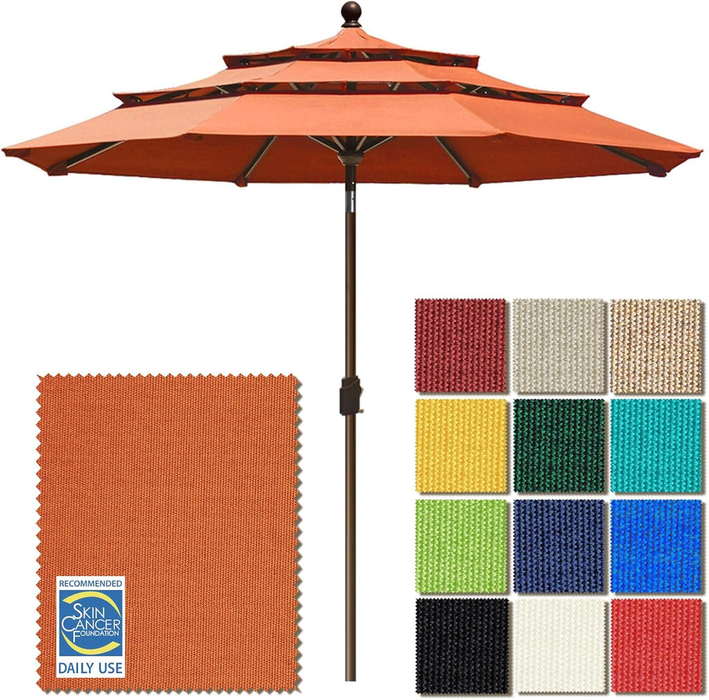 USA 10-Year-Non-Fading 9ft 3-Tier Market Patio Umbrella, Commercial Grade Outdoor Table Umbrella with Crank Open