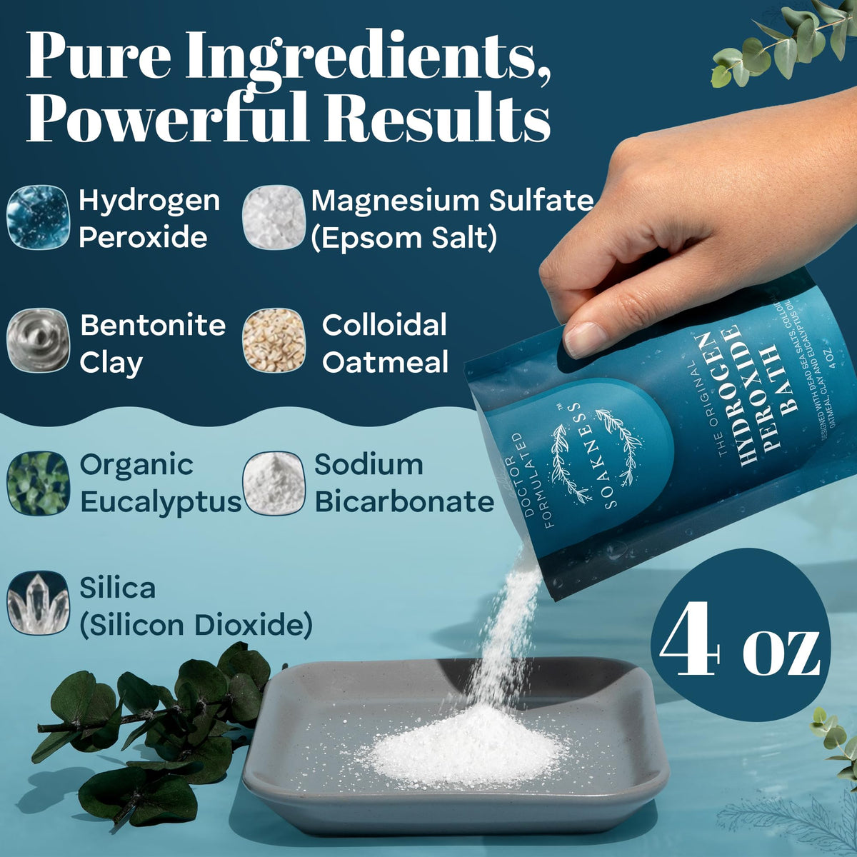 Hydrogen Peroxide Epsom Salt Bath Soak - USA-Made – Patented Bath Salts, Muscle Recovery, & Skin Detoxification –