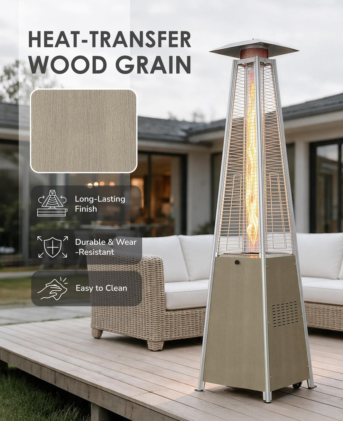 89-Inch 48,000 BTU Outdoor Pyramid Patio Heater with Wood-Grain Finish