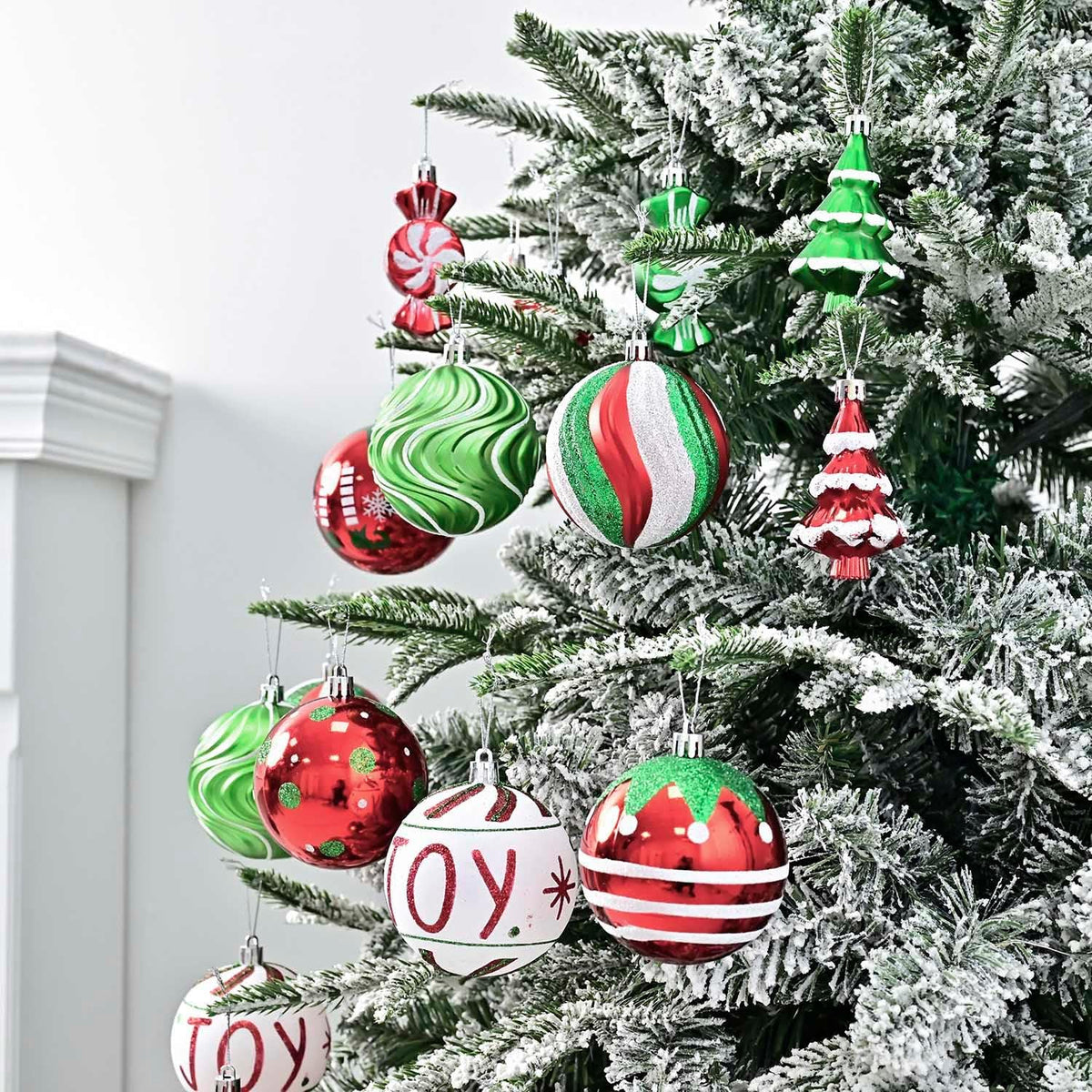 Christmas Tree Ball Ornaments Set, 42ct 3.15 Inches Red Green White Assorted Xmas Tree Ball Ornaments, Shatterproof