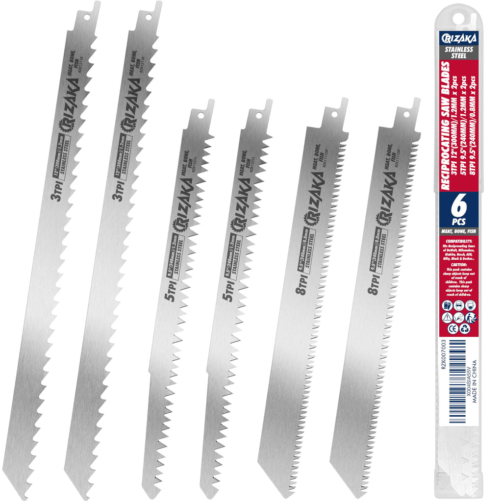 RIZAKA 6 pcs Reciprocating Saw Blades for Frozen Meat, Bone - 3/5/8TPI