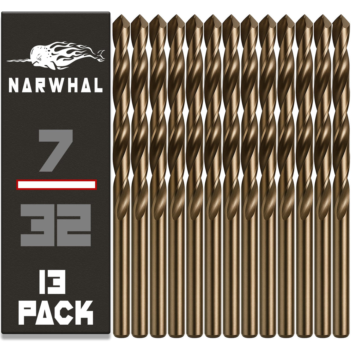 Narwhal 7/32 Inch Drill Bit (13 Pack) Cobalt for Metal & Stainless Steel