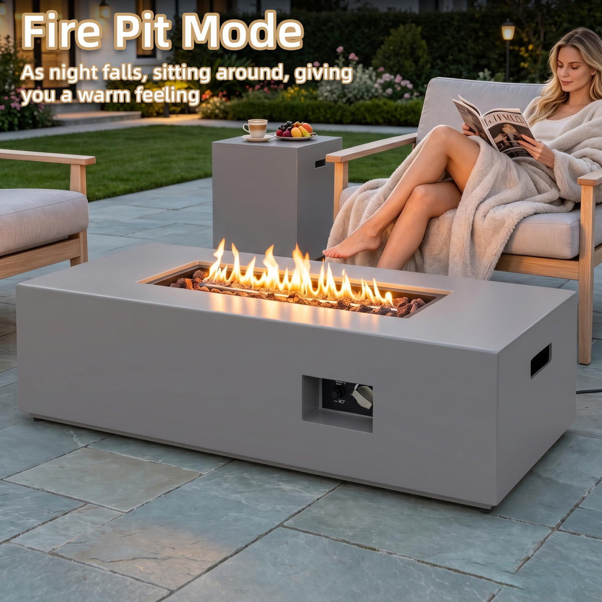 43.9" Fire Pit Table, 50,000 BTU with Lava Rocks, Gray