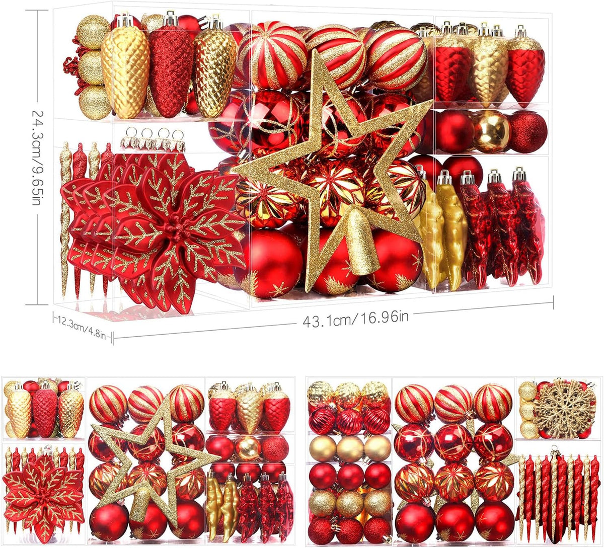 106 PCS Christmas Ball Ornaments for Christmas Tree Decorations | Colorful Shatterproof Plastic Baubles with Hanging