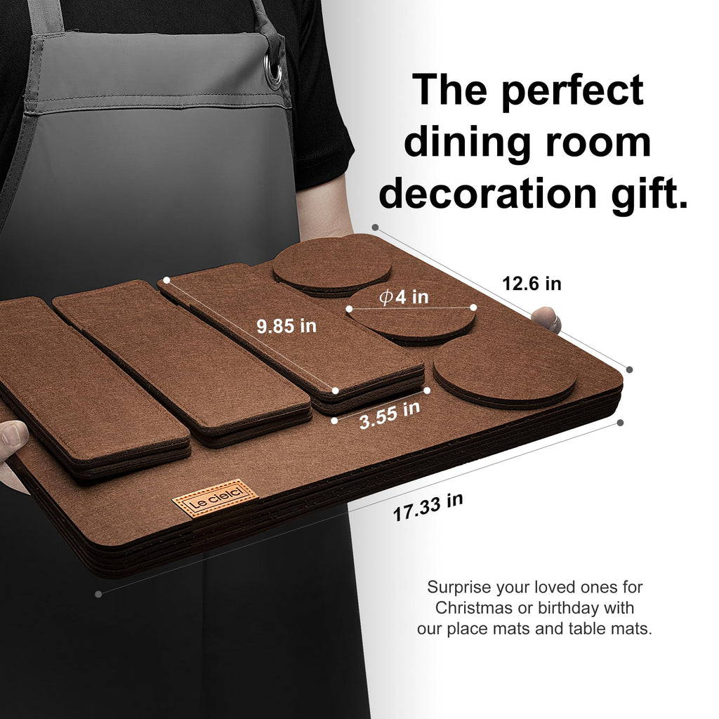 6 Placemats, 6 Coasters & 6 Cutlery Bags, Brown Felt Table Mats