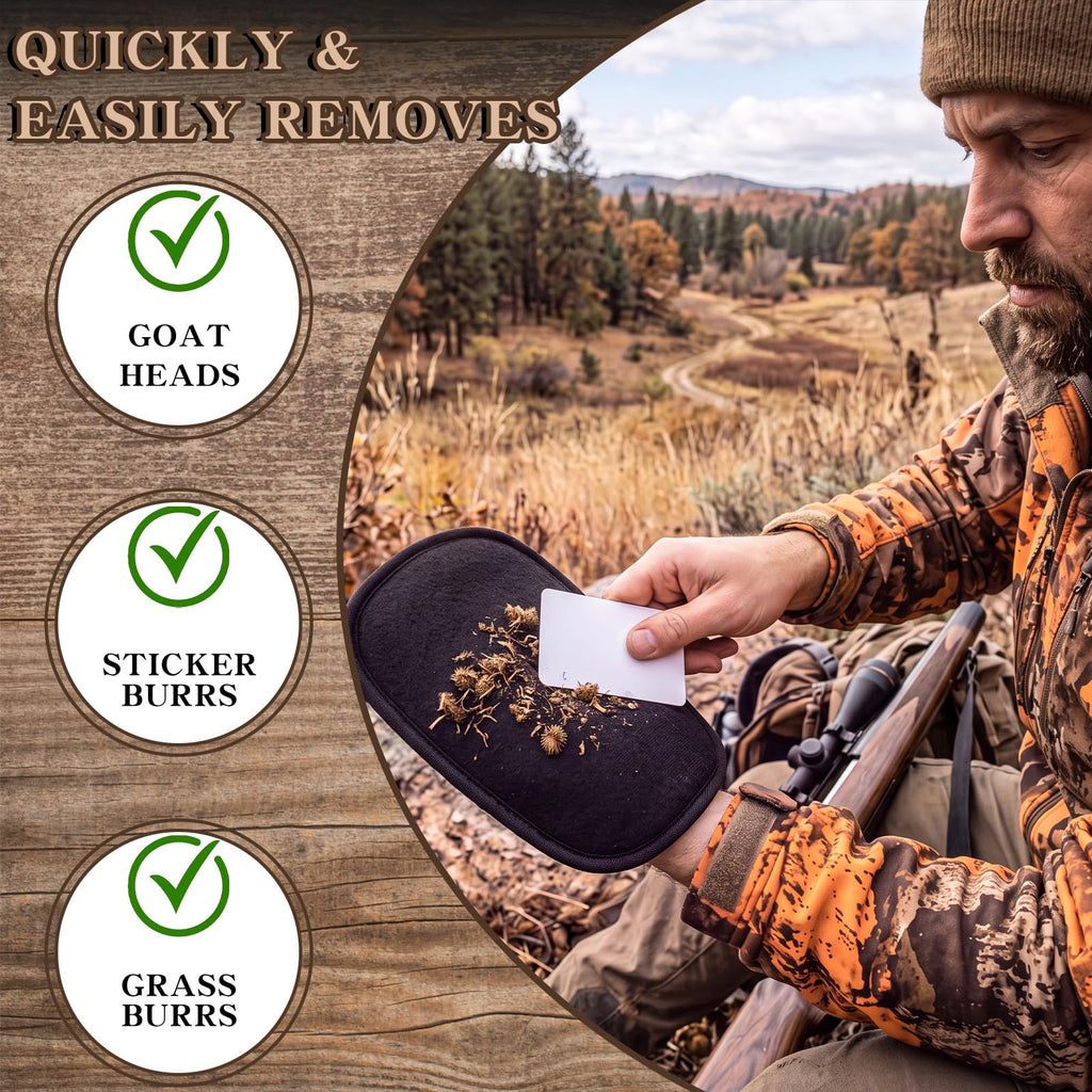 Chumia Burr Removal Tool Reusable Burr Remover Glove for Dogs, Clothes, Horses Hunting Gear with Durable Nylon Backing Apparel Outdoor Equipment Includes 2 Cleaning Scraper Cards