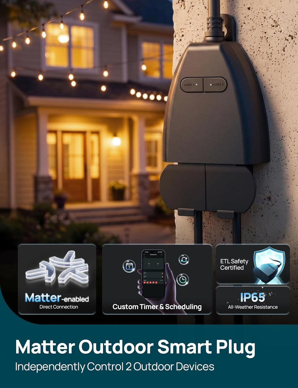 Matter Outdoor Smart Plug, Work with Alexa, Apple Home, Google Home