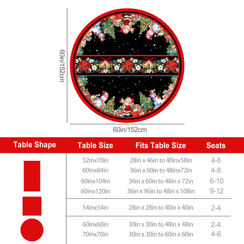 Christmas Round Tablecloth 60 Inch, Christmas Table Decorations Table Cloth for Round, Xmas Santa Tablecloths