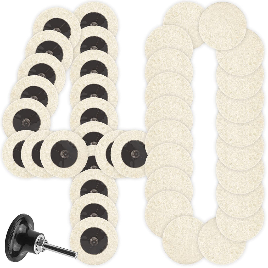 RENOTEC 40 Pcs 2 Inch Wool Disc, Premium Compress Wool, Cleaning & Polishing, on Metal Polishing, 1 Pc Holder Include