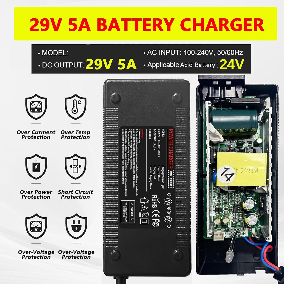 QKIIP 24V 5A Fast Lead Acid Charger for Pride Jazzy Wheelchair Power Chair