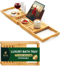 Premium Foldable Bathtub Tray Caddy - Wood Bath Tray for Tub, Bamboo Shelf, Expandable Bath Table Trays, Bathtub &
