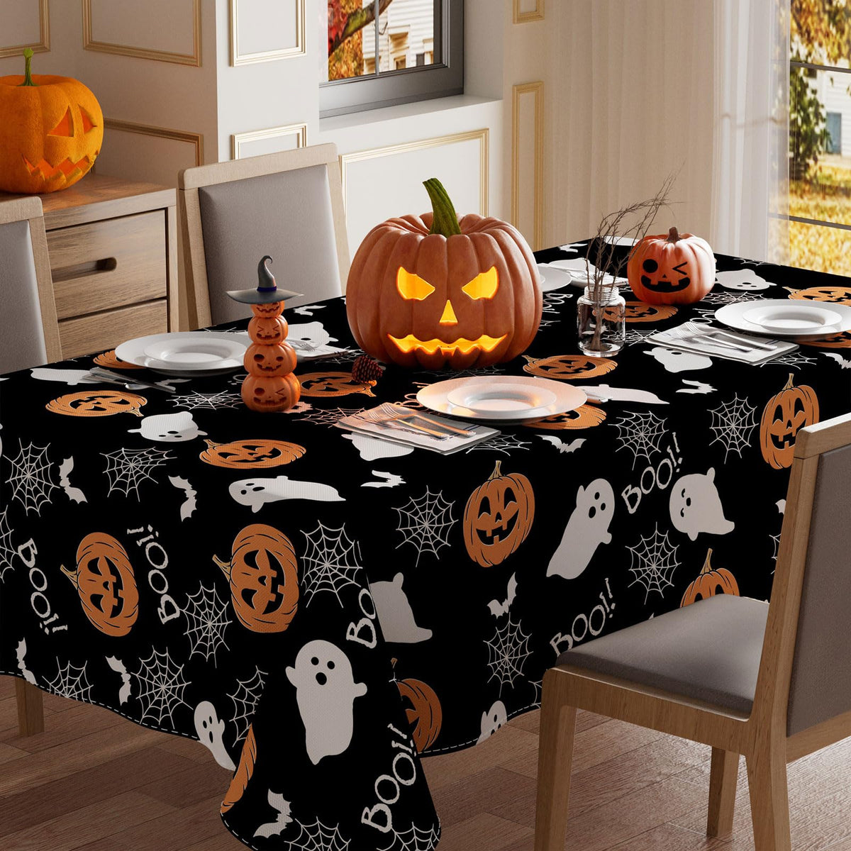 Halloween Spooky Ghost Rectangle Tablecloth Decorations 60x84 Inch