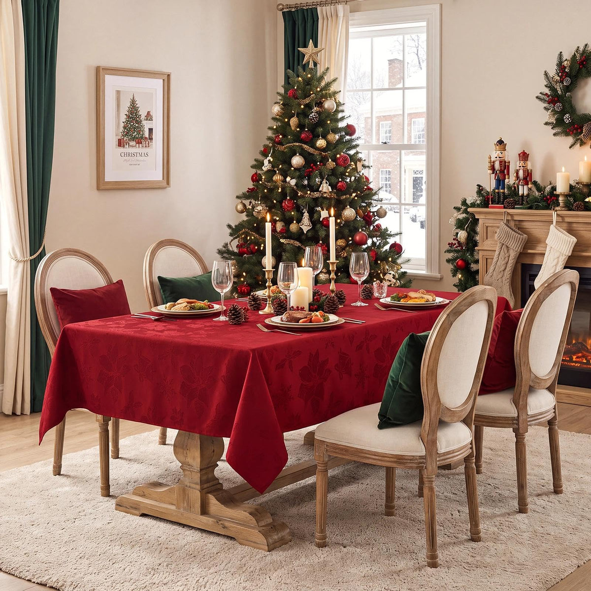 Christmas Jacquard Rectangle Tablecloth, 60 x 84 inch, Red