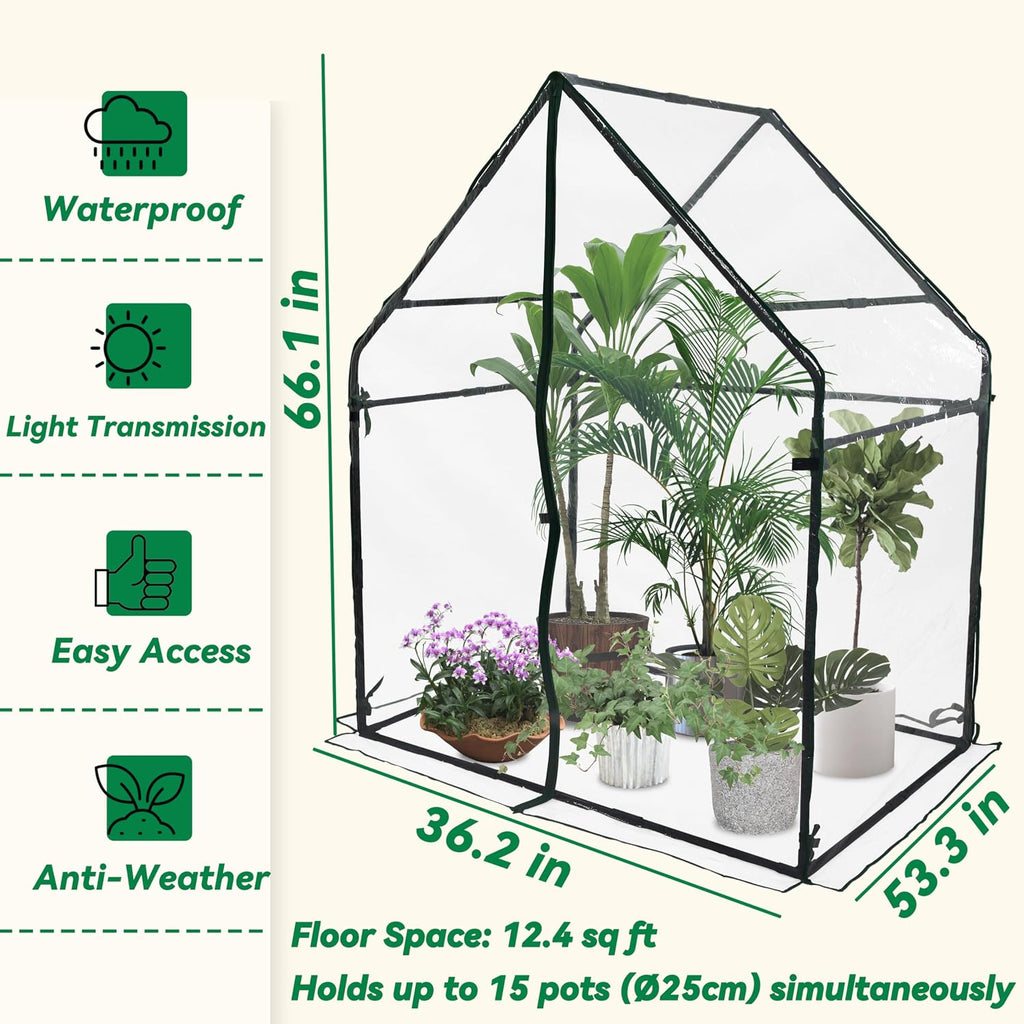Small Walk-in Greenhouse, 36.2"(L) x53.3(W) x66.1(H) | Heavy Duty Portable Green House for Outside with Sturdy Frame