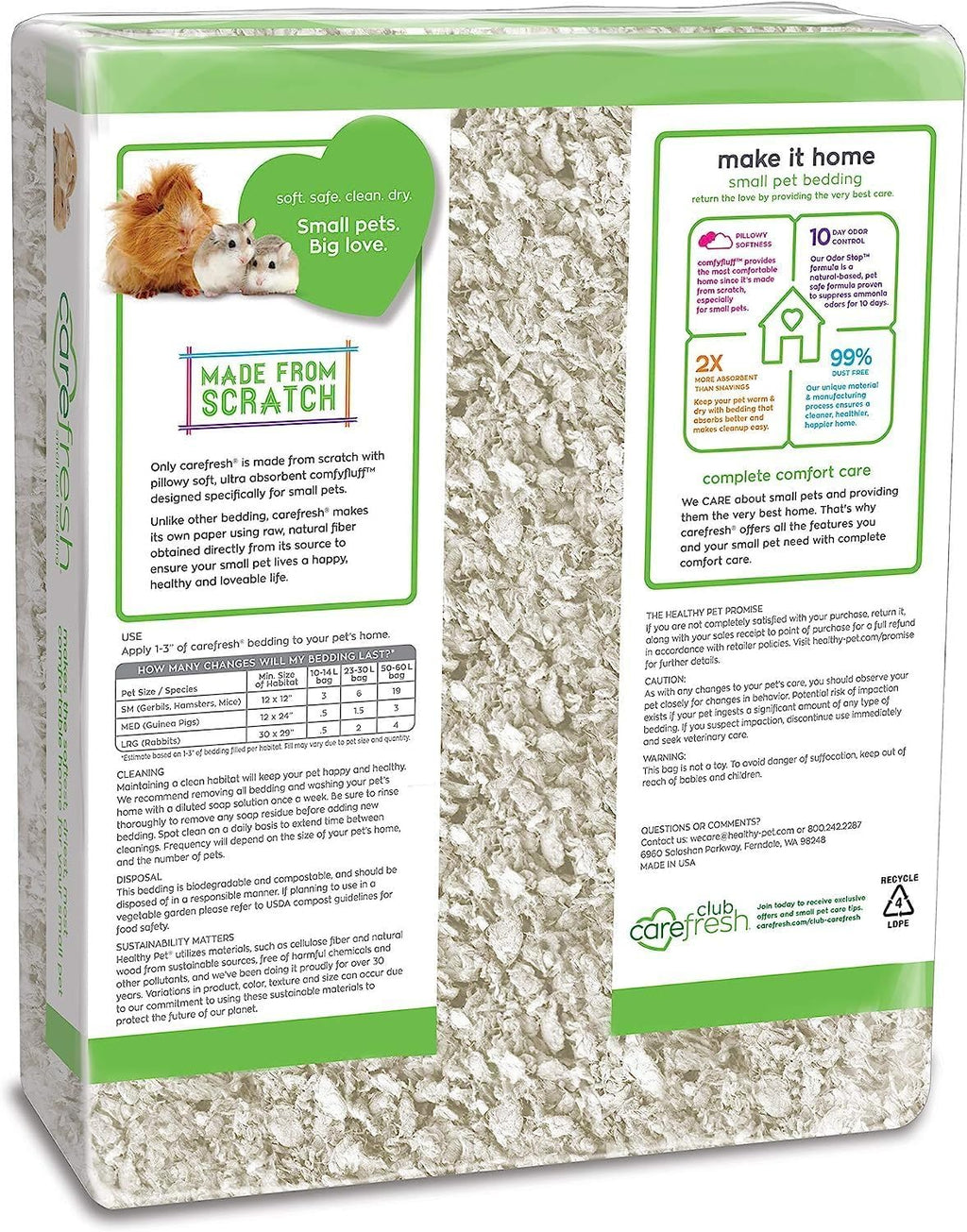 White Natural Paper Small Pet Bedding, Odor Control 50L