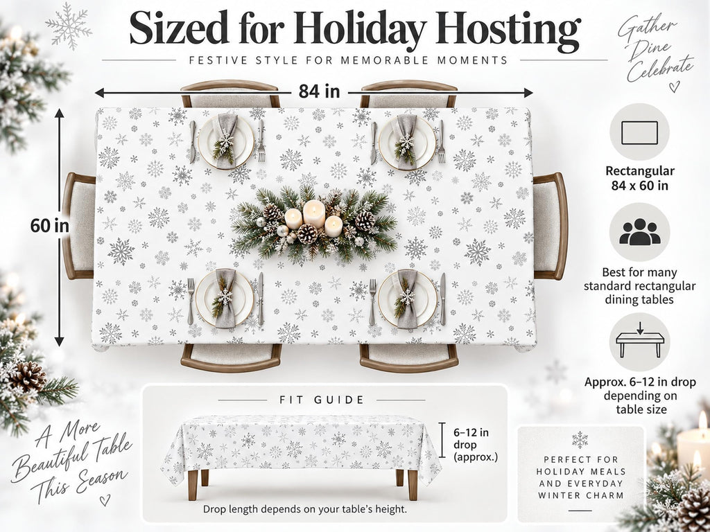 Winter Snowflake White Rectangle Tablecloth 60 x 84 Inches