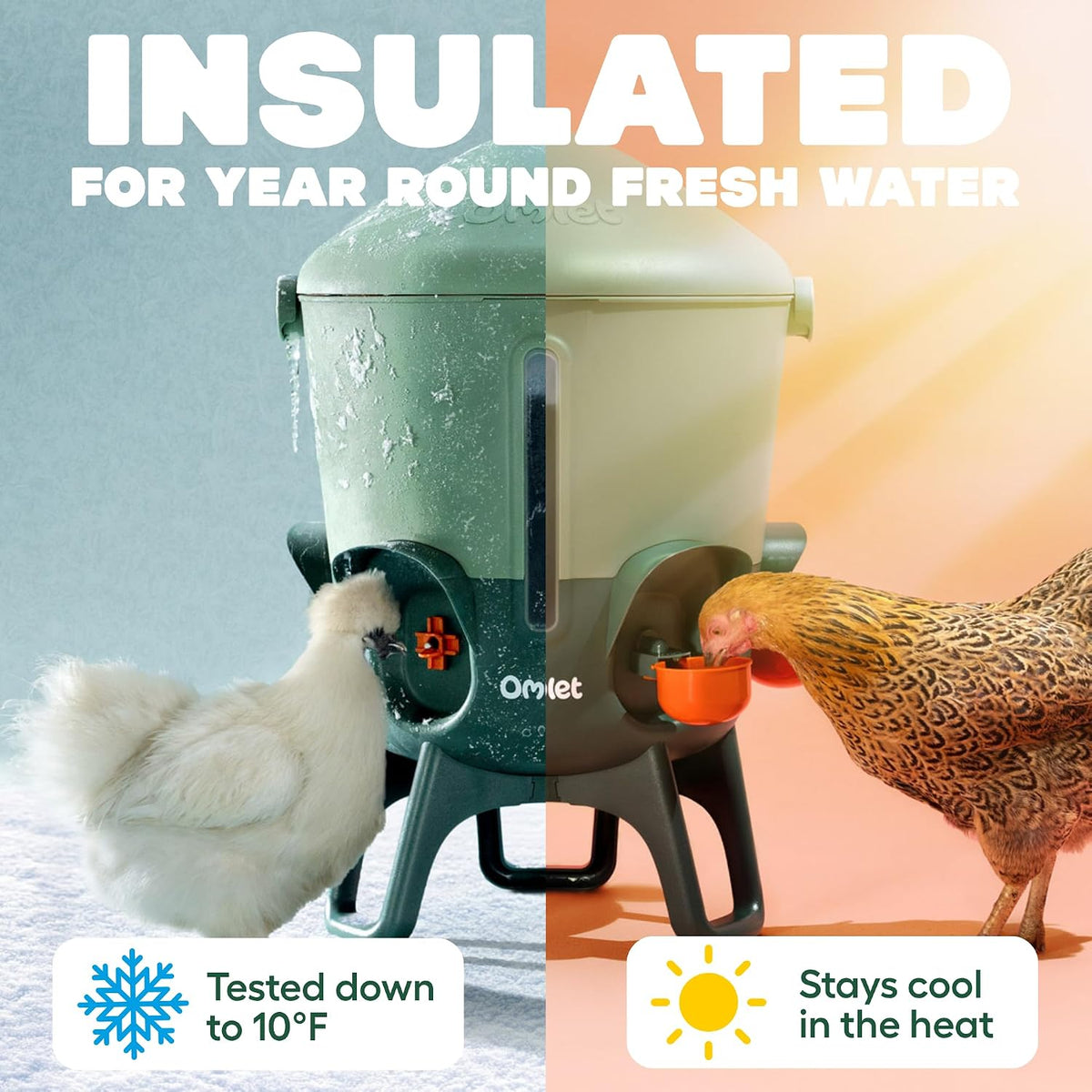 Insulated Chicken Waterer, 3 Gallon | Automatic Poultry Water Dispenser with 5 Cups & Nipples Included | BPA-Free |