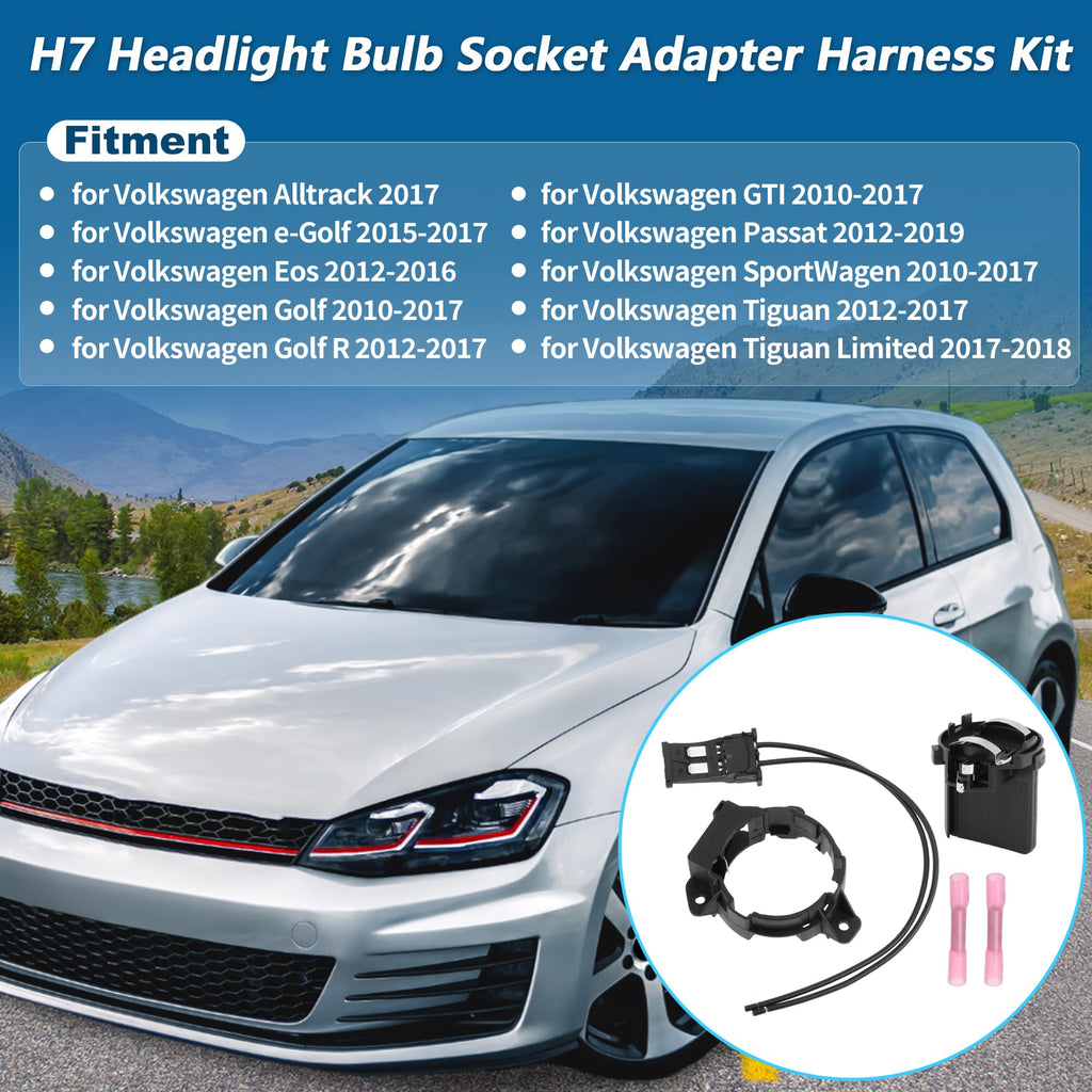 Motoforti H7 Headlight Bulb Socket Adapter Wiring Kit for VW Golf GTI
