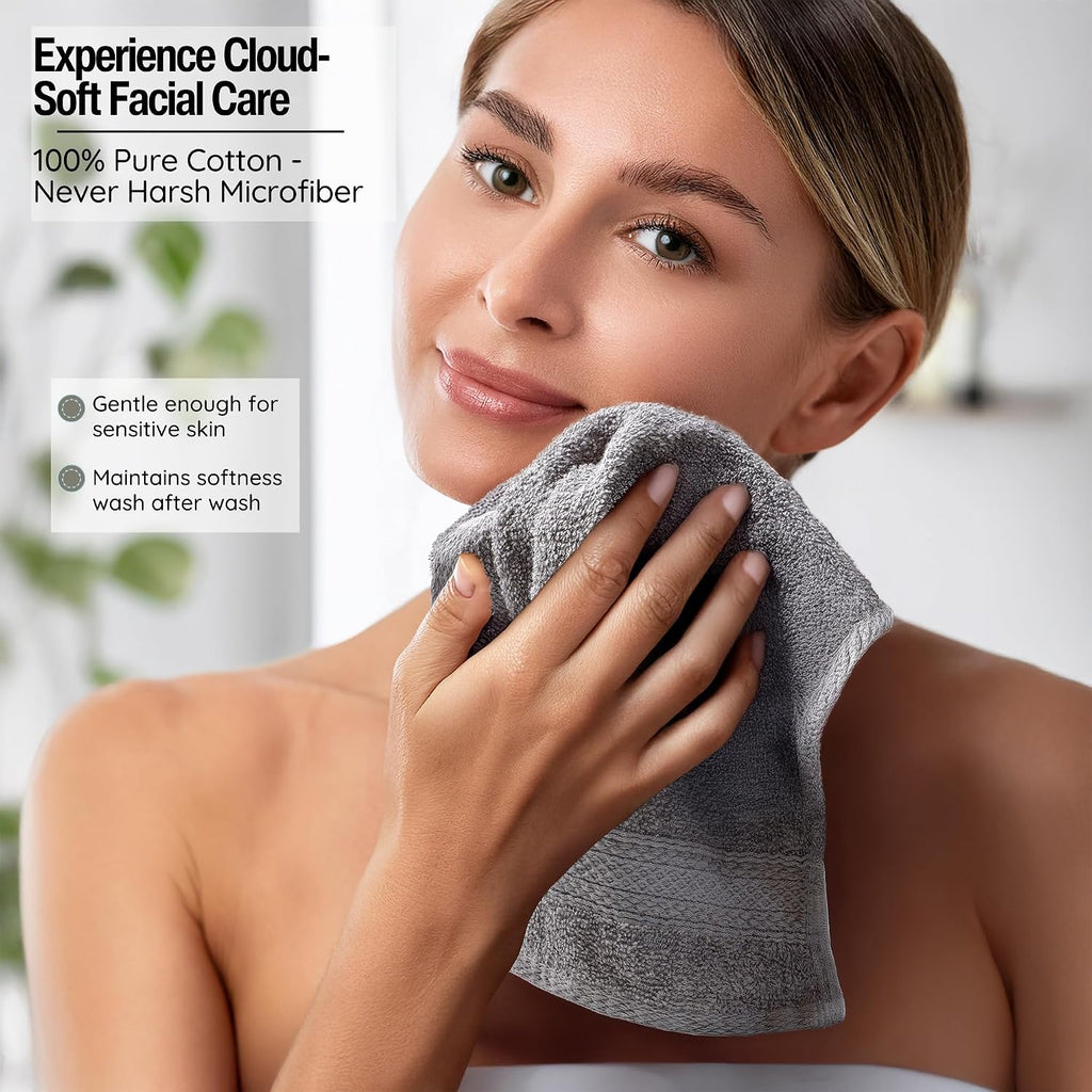 Extra Soft Wash Cloths, 13"x13" Wash Rags, Washcloths 12 Pack | 100% Ring Spun Cotton Washcloths, Machine Washable