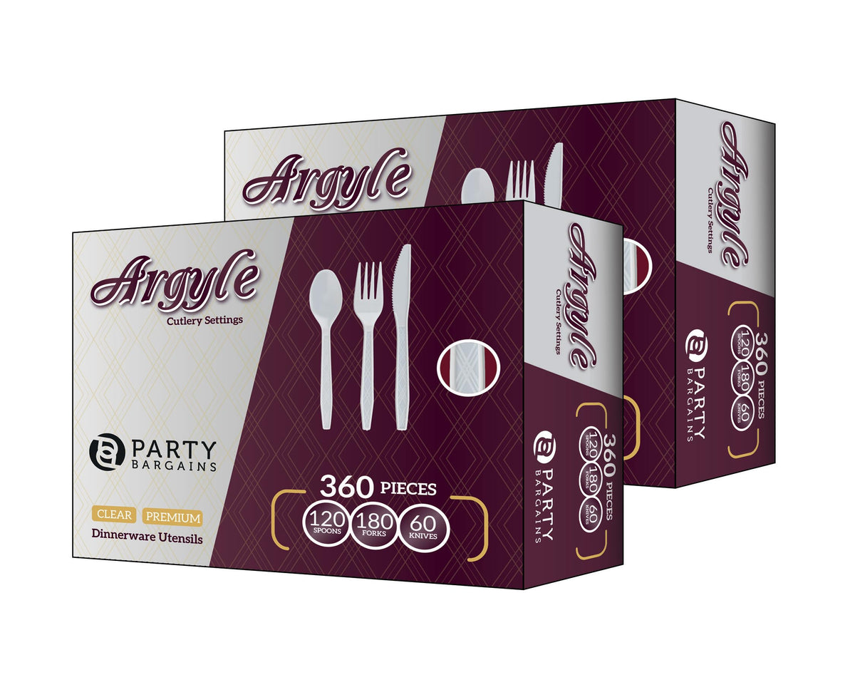 Argyle White Plastic Cutlery Set 720 -Piece – 360 Forks, 240 Spoons, 120 Knives – Heavy-Duty Disposable Utensils for