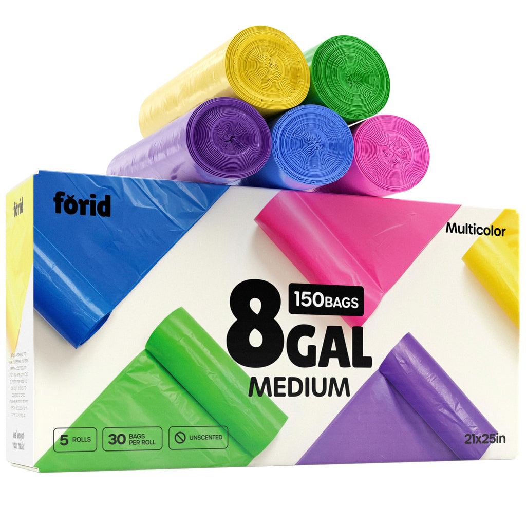 8 Gallon Trash Bags Multi Colored - Extra Thick Garbage Bags Unscented, Strong Plastic Waste Can Liners for Home