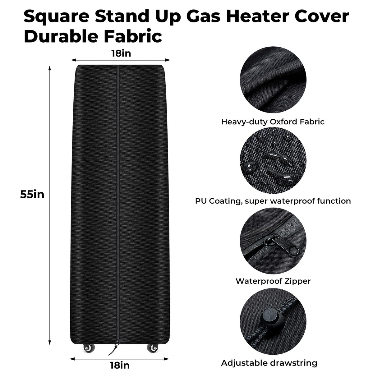 Square Tower Patio Heater Covers, Heavy-duty and Weather-resistant Oxford Fabric, Waterproof, Dust-proof, Snow-proof