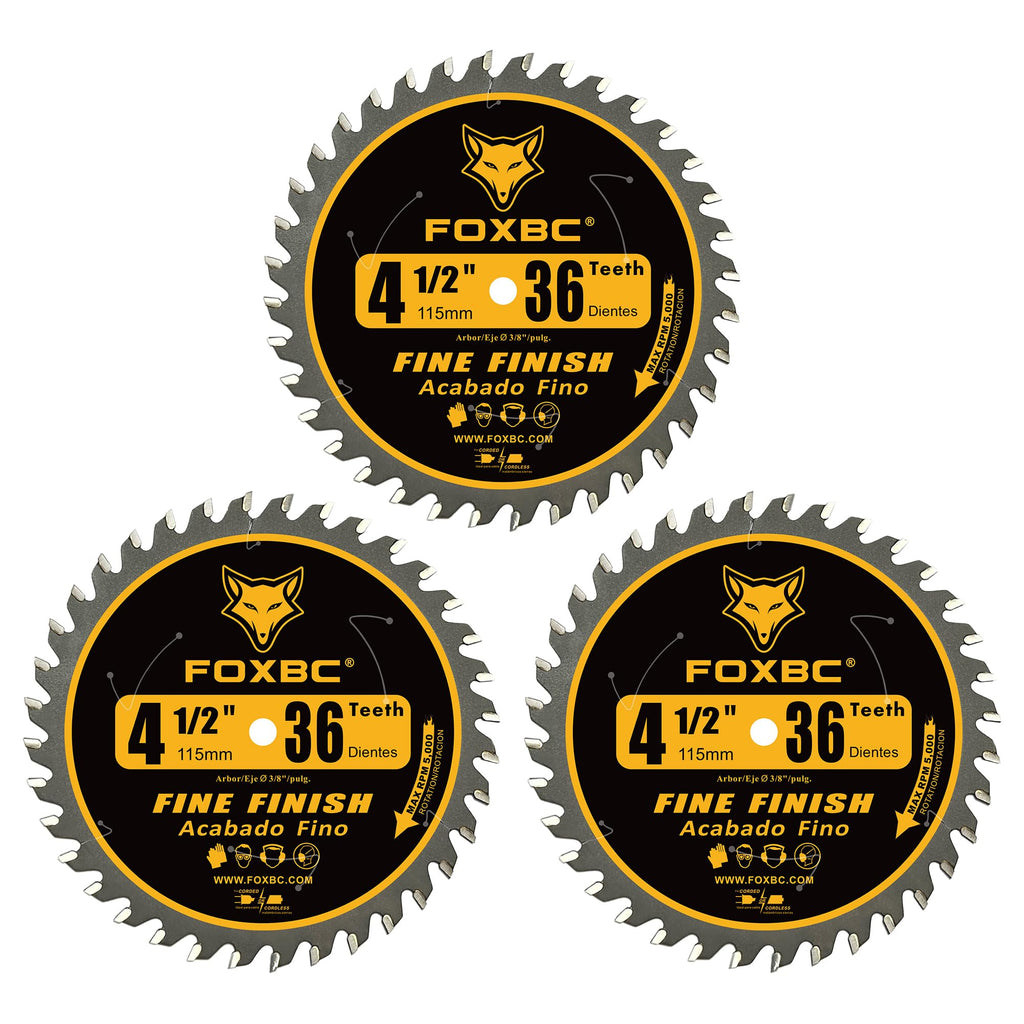FOXBC 4-1/2 Inch Trim Circular Saw Blade 36 Tooth Fine Finish Wood Cutting with 3/8-Inch Arbor