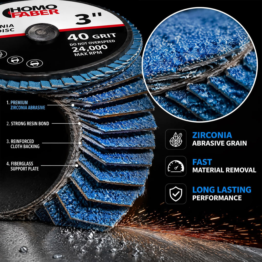 HOMO FABER 50Pcs Die Grinder Sanding Discs, 3 Inch Flap Discs Roll Lock
