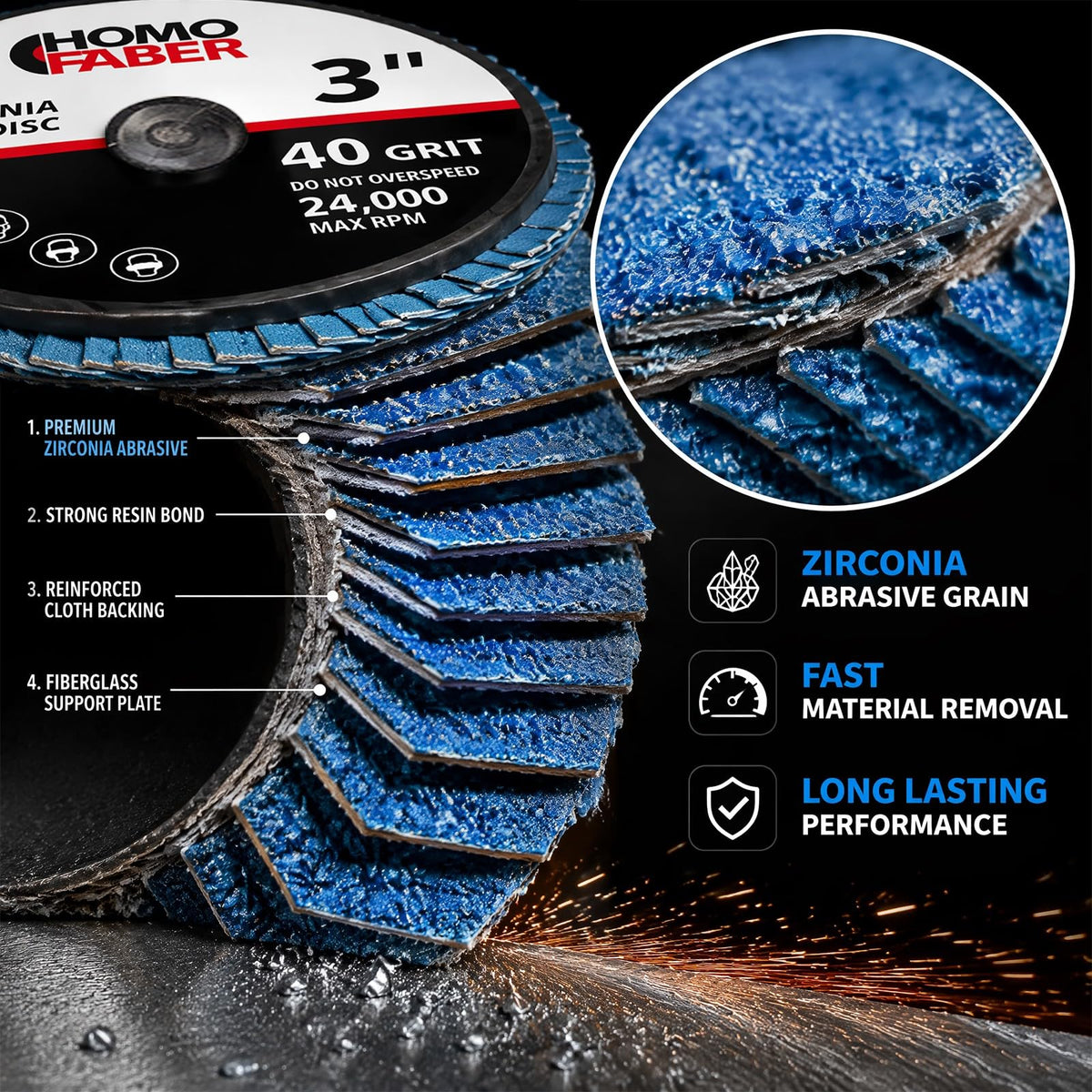 HOMO FABER 50Pcs Die Grinder Sanding Discs, 3 Inch Flap Discs Roll Lock