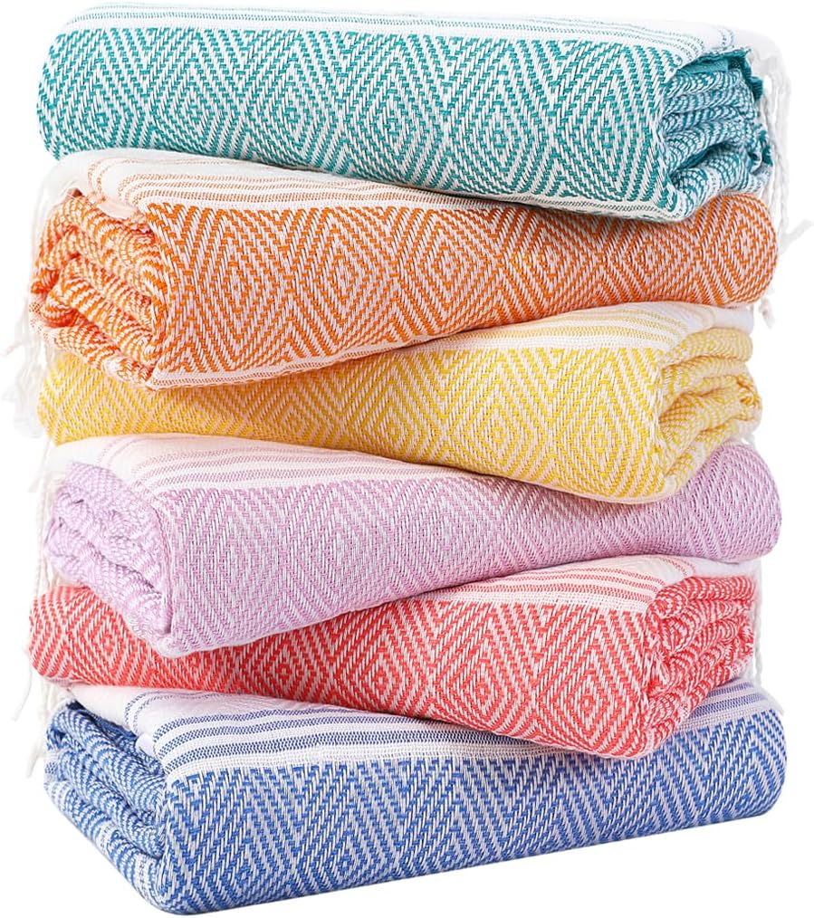 6 Packs Oversized Turkish Beach Towels Set Towel Bulk 74"x38" Extra Large Quick Dry Sand Free Light Swim Bath Camping