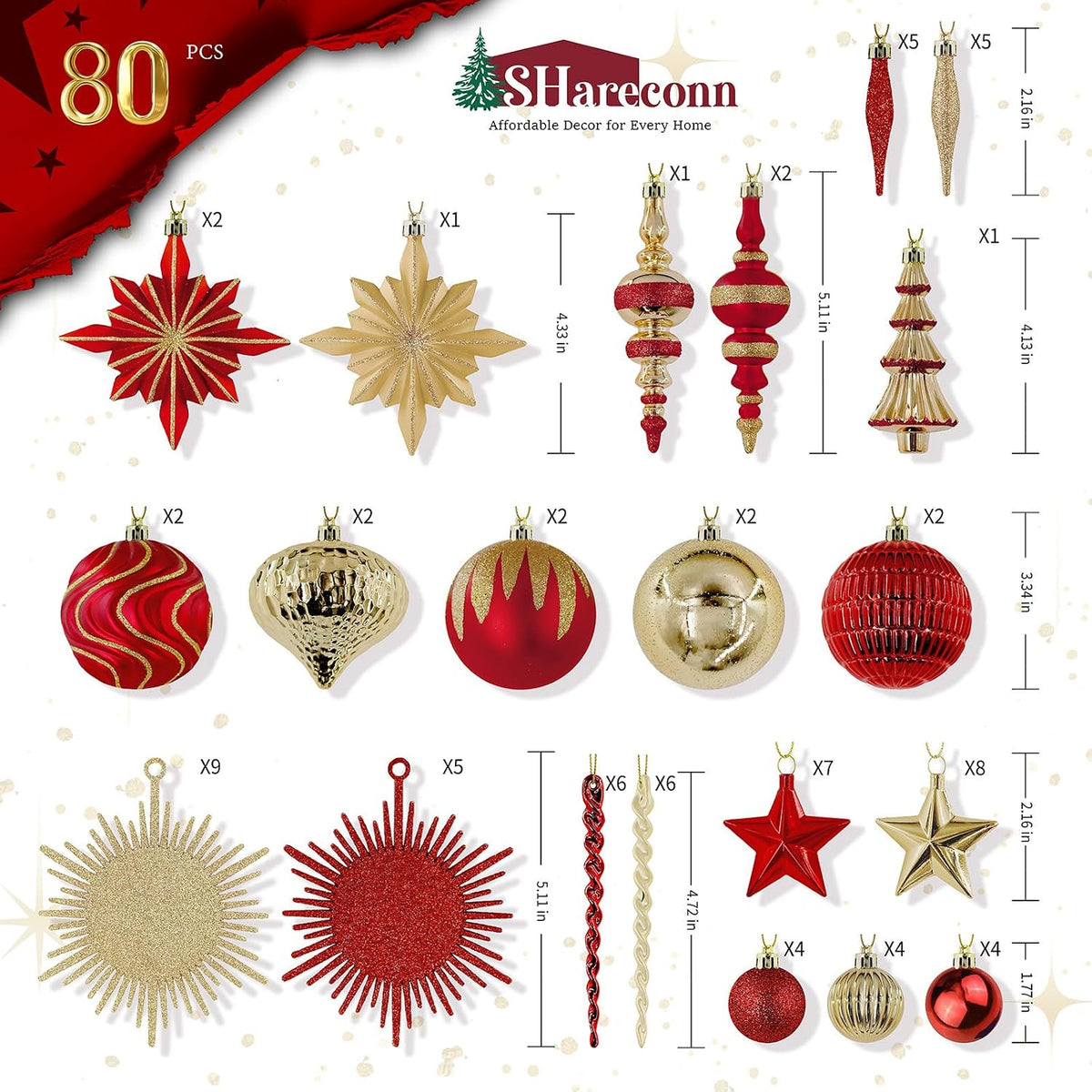 80pcs Christmas Balls Ornaments Set, Contemporary Light Luxury Gift Set, Shatterproof Plastic Decor for Xmas Tree