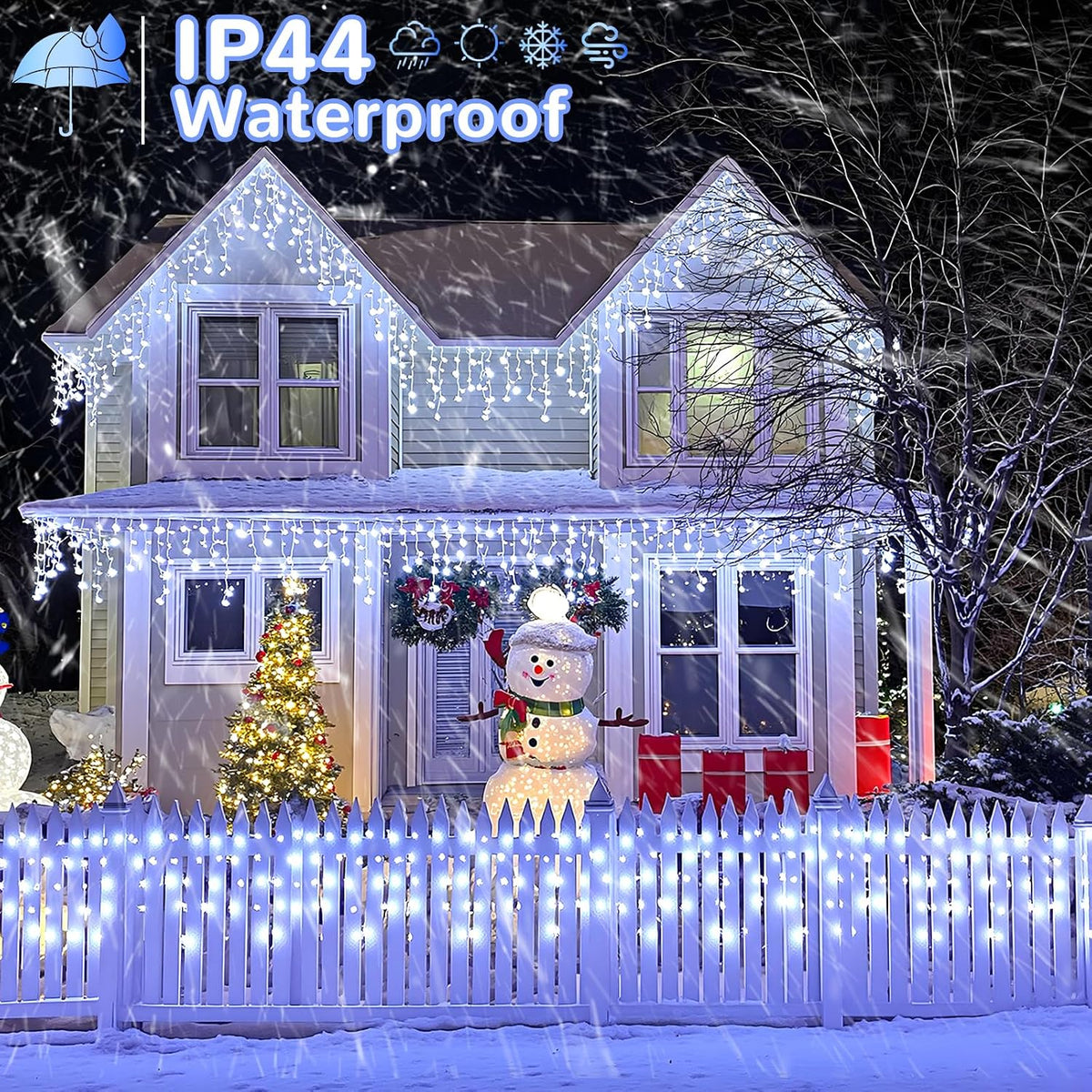 White Christmas Lights Outdoor 66ft 640 LED Icicle Lights for Outside House | Connectable LED String Lights Clear