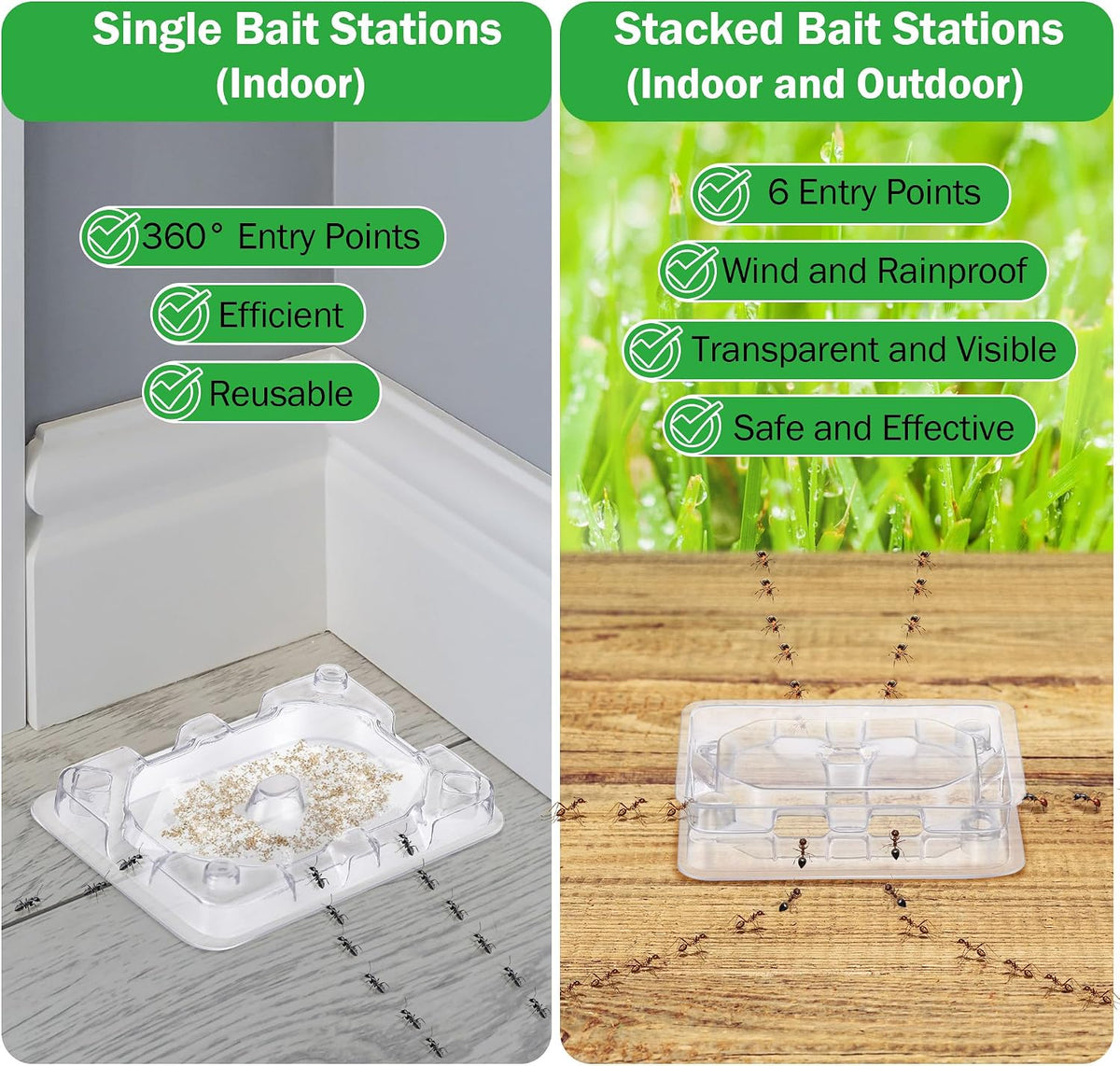 Ant Bait Stations Reusable (Bait NOT Included), Multi Surface Ant Killer Trap for Home Control for Indoor and Outdoor