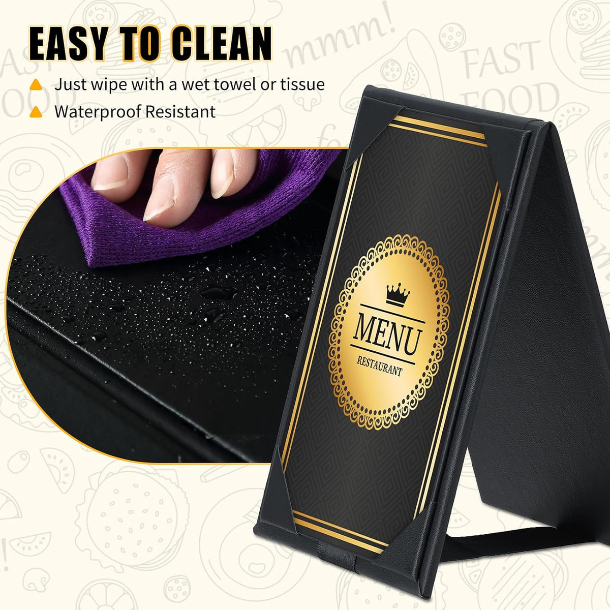 PU Leatherette Table Tents, 6Pcs Double-Sided Menu Holders 5 x 7"